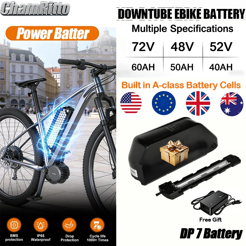 

Electric bicycle bike battery Downtube Hailong Polly DP7 48V 52 36 60 72V 20 25 30ah 35 40 50Ah 60Ah 3000W 21700 Lithium Battery