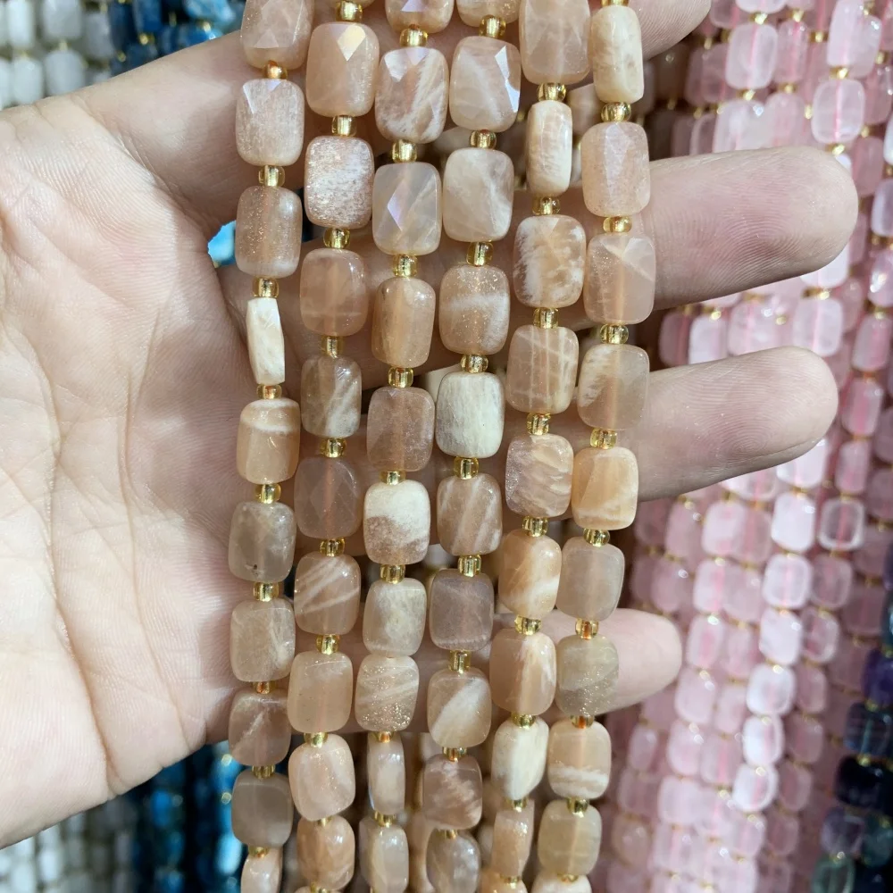 Natural Colored Fluorite square cutting surface 8x10mm moon stone  sunstone Loose Bead DIY  Necklace Bracelet Jewelry Making