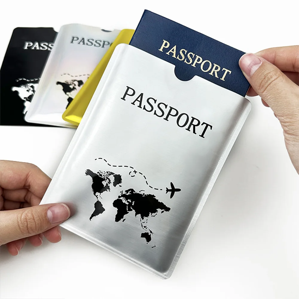 Casing Pelindung Paspor Aluminium Foil, Sikat Anti Magnetik dan Anti Maling, Tempat Paspor Versi Pesawat Laser A-DH