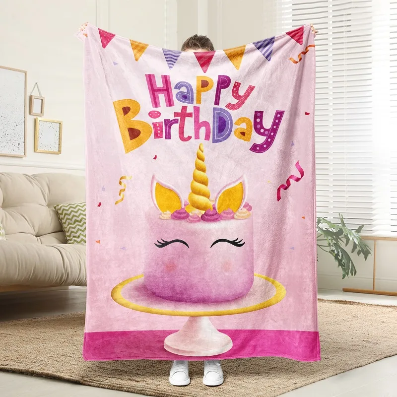 

Unicorn Birthday Cake Flannel Blanket Soft Plush Cozy Sofa Bed Decor Gift for Girls Kids Celebration