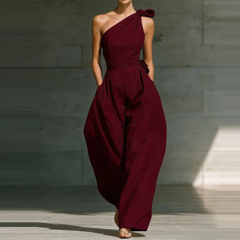 

Летний женский комбинезон-ромпер с вырезом-лодочкой, без рукавов, с широкими штанинами, однотонный, с вырезами, для повседневной носки