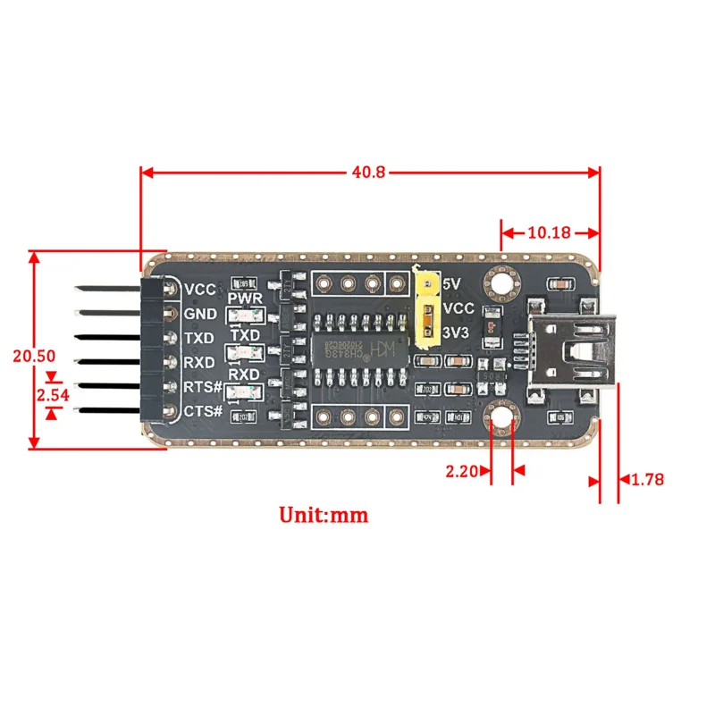 Mini Displayport DP hembra a TTL Serial Converter Dupont 3,3 V 5V Board Mudel Cable 6 pines 6 P Uart Aadpter