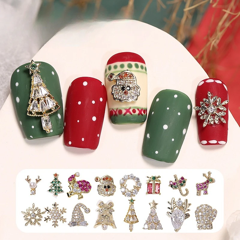 10 pezzi di strass natalizi accessori per nail art fiocco di neve decorazioni per nail art in lega decorazioni per unghie 3D fai da te