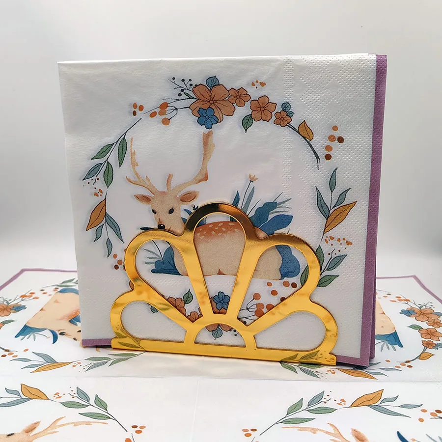 10/20 قطعة مناديل مطبوعة على شكل غزال إكليل الزهور، مناديل ورقية من الدرجة لحفلات موضوع الغابات، عيد الميلاد، عيد الميلاد، زينة الزفاف