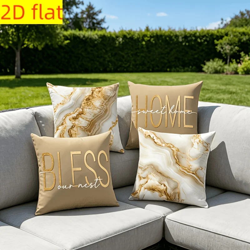 4Pcs Marble Pillow Covers 45x45cm Double-sided Printed Home Sweet Home Cushion Cases Modern Decor No Insert