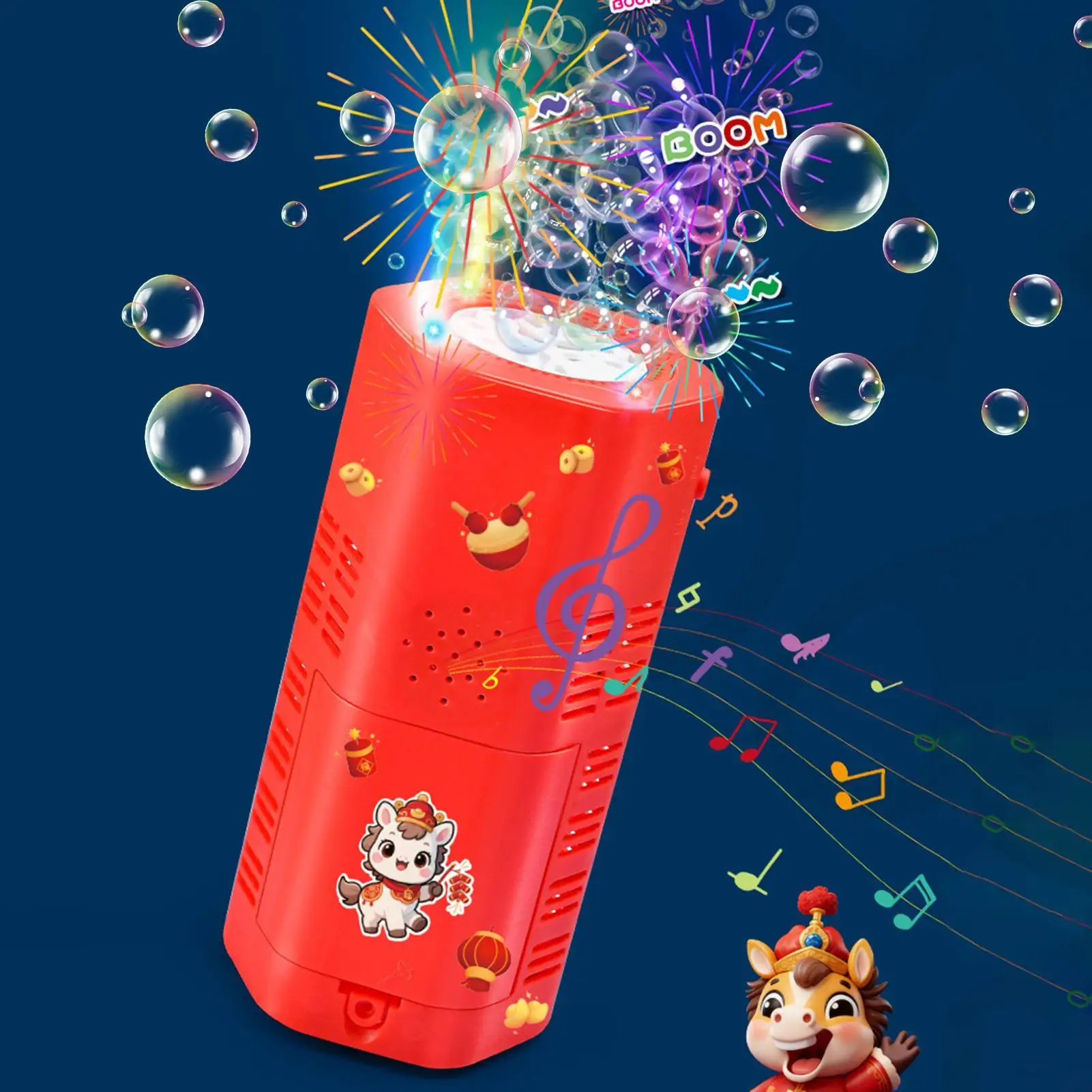 Bubble Machine For Kids Light-Up Rotating Year Of The Horse Toy Rechargeable Automatic Bubble Machine For Birthday Christmas