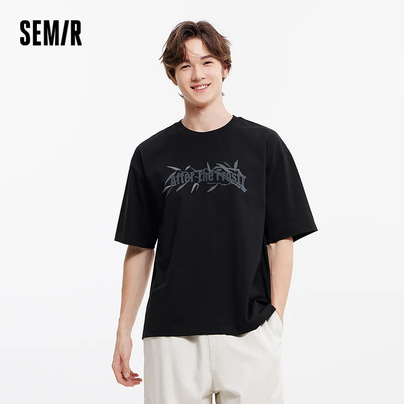 

Мужская футболка Semir с коротким рукавом и принтом бамбукового листа, Cool Feeling, новинка 2025, летний свободный вязаный базовый слой, топ для модных нарядов