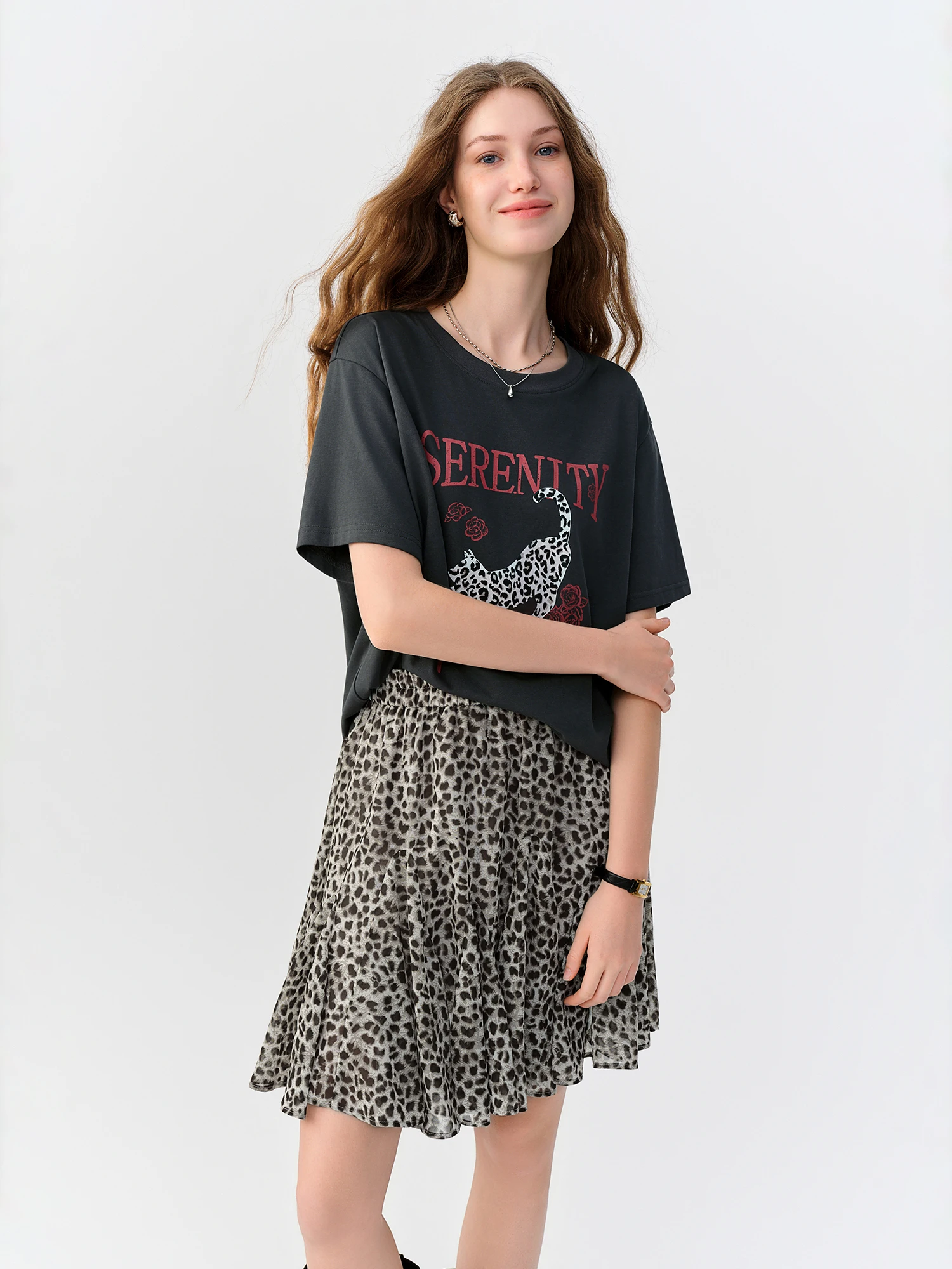 DUSHU Cartoon-Muster Kurzarm-T-Shirt für Damen, Herbst 2026 Neuerscheinung, Modisch Vielseitig Locker Sitzend Süß und Cool Basics – Detail 7