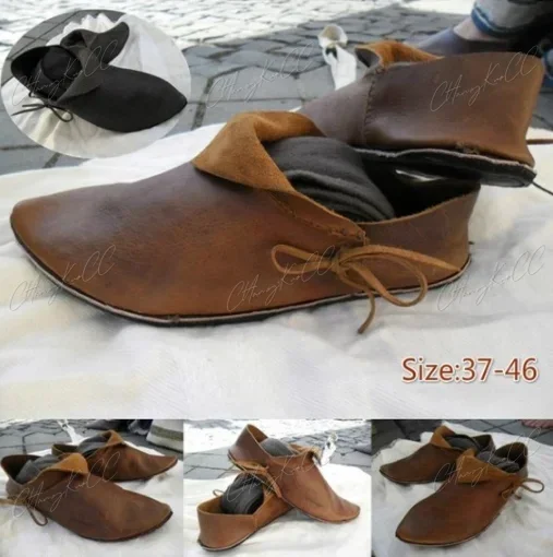 Cosplay Men's Medieval PU Leather Shoe Middle Ages Ankle Boots Victorian Renaissance Boot Shoes