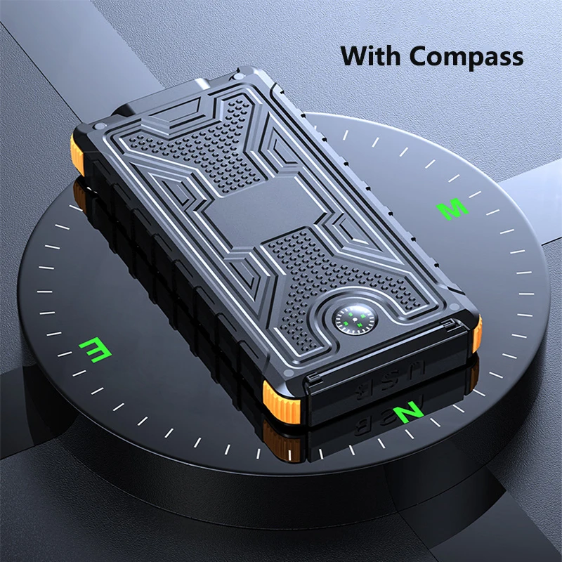 20000mAh Solar Power Bank Waterproof Portable Charger External Battery Fast Charging Powerbank For iPhone Xiaomi Samsung Huawei