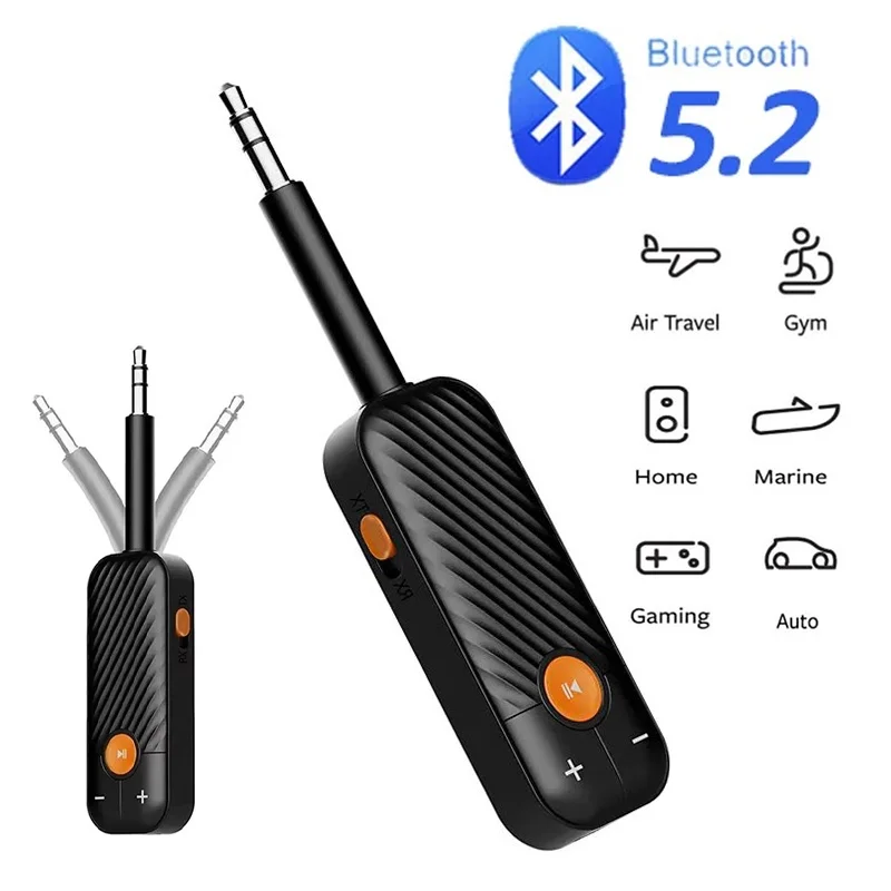 2 في 1 بلوتوث 5.2 جهاز ريسيفر استقبال وإرسال الصوت 3.5 مللي متر AUX جاك محول لاسلكي مع مكبر صوت للسيارة هيئة التصنيع العسكري لتلفزيون HD سيارة الكمبيوتر سماعات
