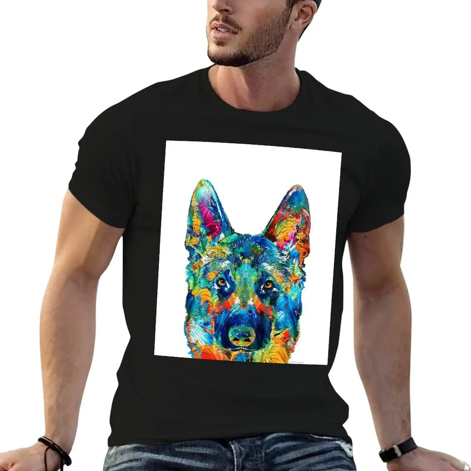 

Colorful German Shepherd Dog Art By Sharon Cummings T-Shirt fashion shirts T-shirts man funny t shirts for men