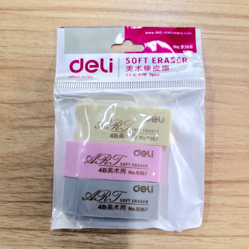 

3PCS/Bag Deli 9368 Soft Eraser 4B Art Eraser Pencil Eraser 3 Colors Drawing Erasers
