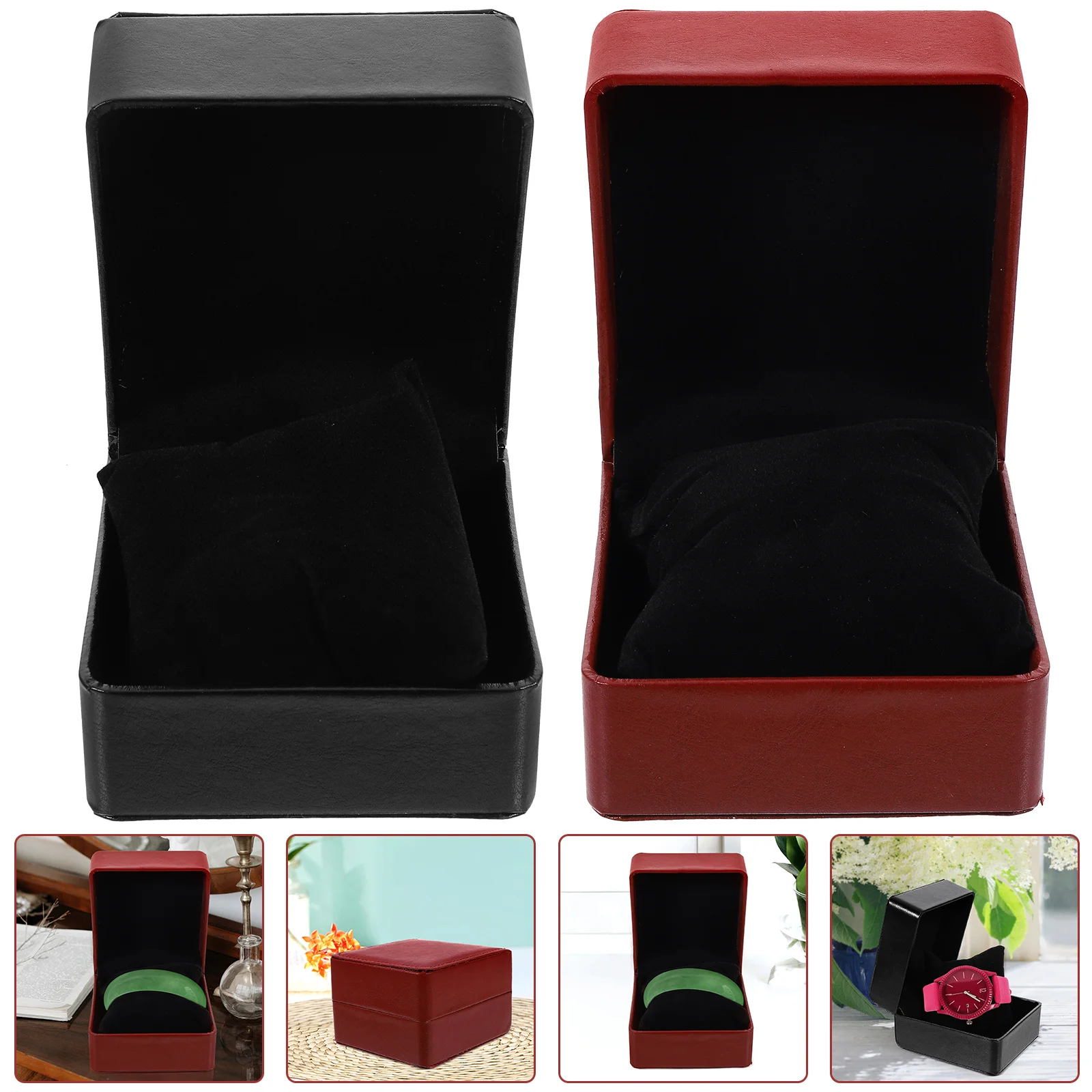2Pcs Elegant PU Leather Watch Box Jewelry Storage Organizer Gift Packing Case