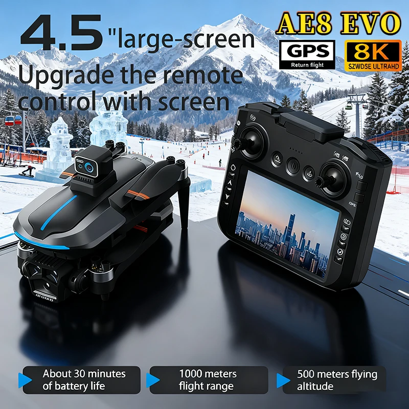 طائرة بدون طيار احترافية جديدة AE8 EVO 4K مع كاميرا ثلاثية عالية الدقة 5G WIFI FPV GPS Dron بدون فرش شاشة تجنب العوائق أجهزة الاستقبال عن بعد
