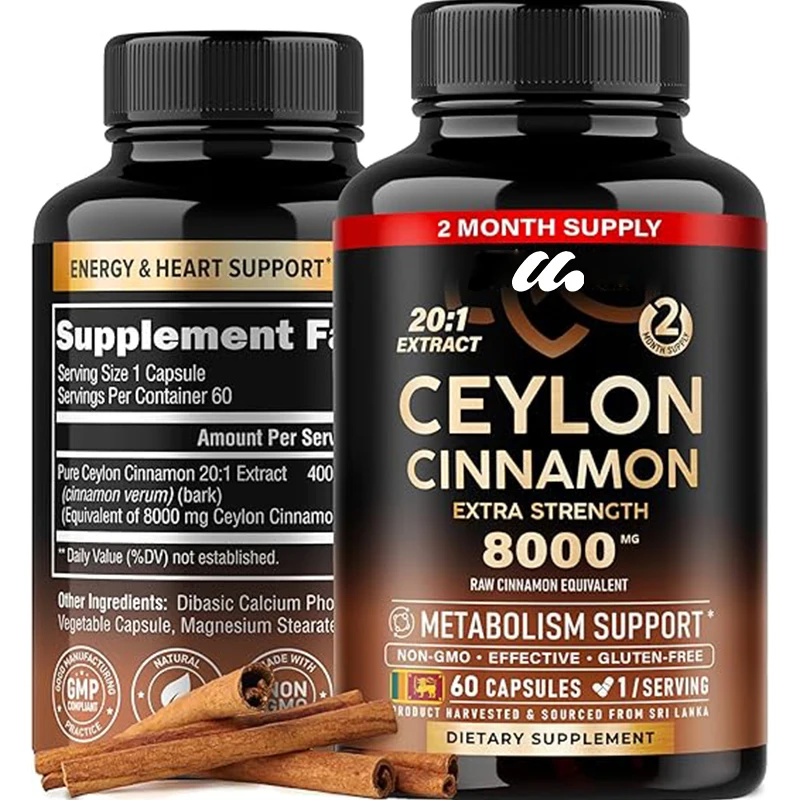 

Ceylon Cinnamon Capsules -8000mg, Made in the United States - Energy, Heart, and Metabolic Support - Suitable for Men and Women