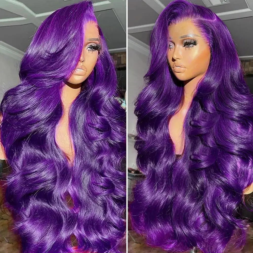 Dark Purple Body Wave Human Hair Wigs 13x4 HD Lace Frontal Human Hair Wig 200% Colored Body Wave Lace Front Wig For Women image 2