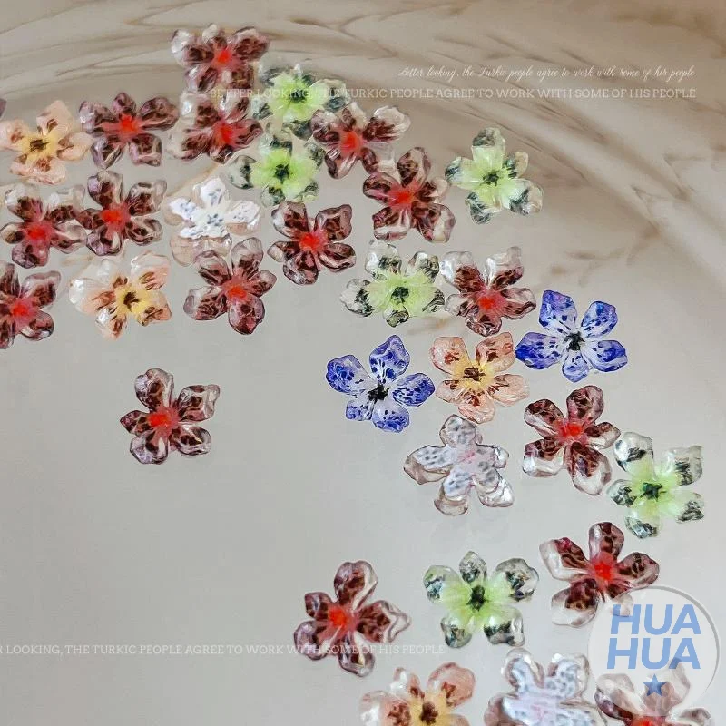 

HUA HUA 50Pcs Mix Gradient Five Petaled Flowers Nail Charms 3D Nail Accessories Diamond Multicolour Nail Decorations