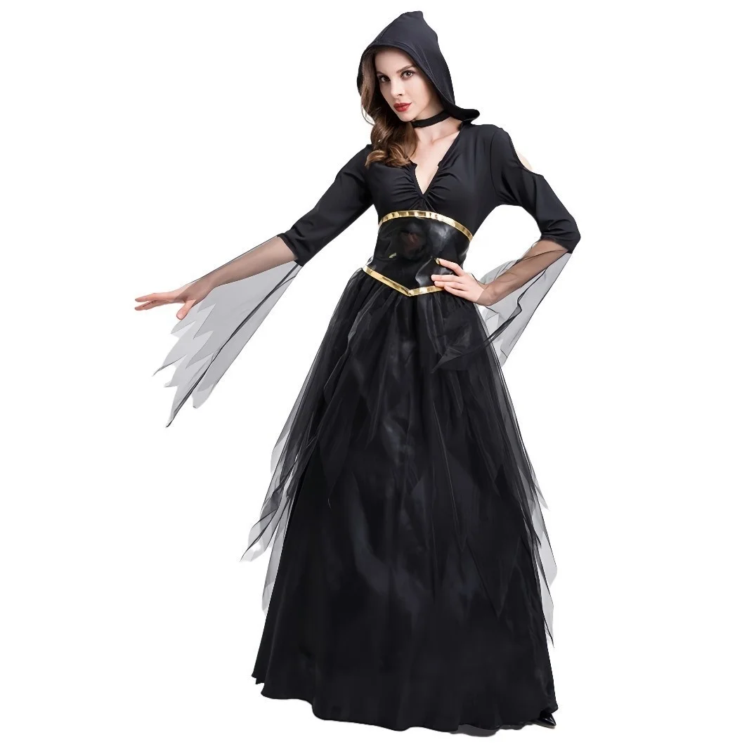 Sexy Moon Witch Long Dr loween Role Play Star Moon Godd Bla Elegance Magician COS Costume Women's Traditional Wear