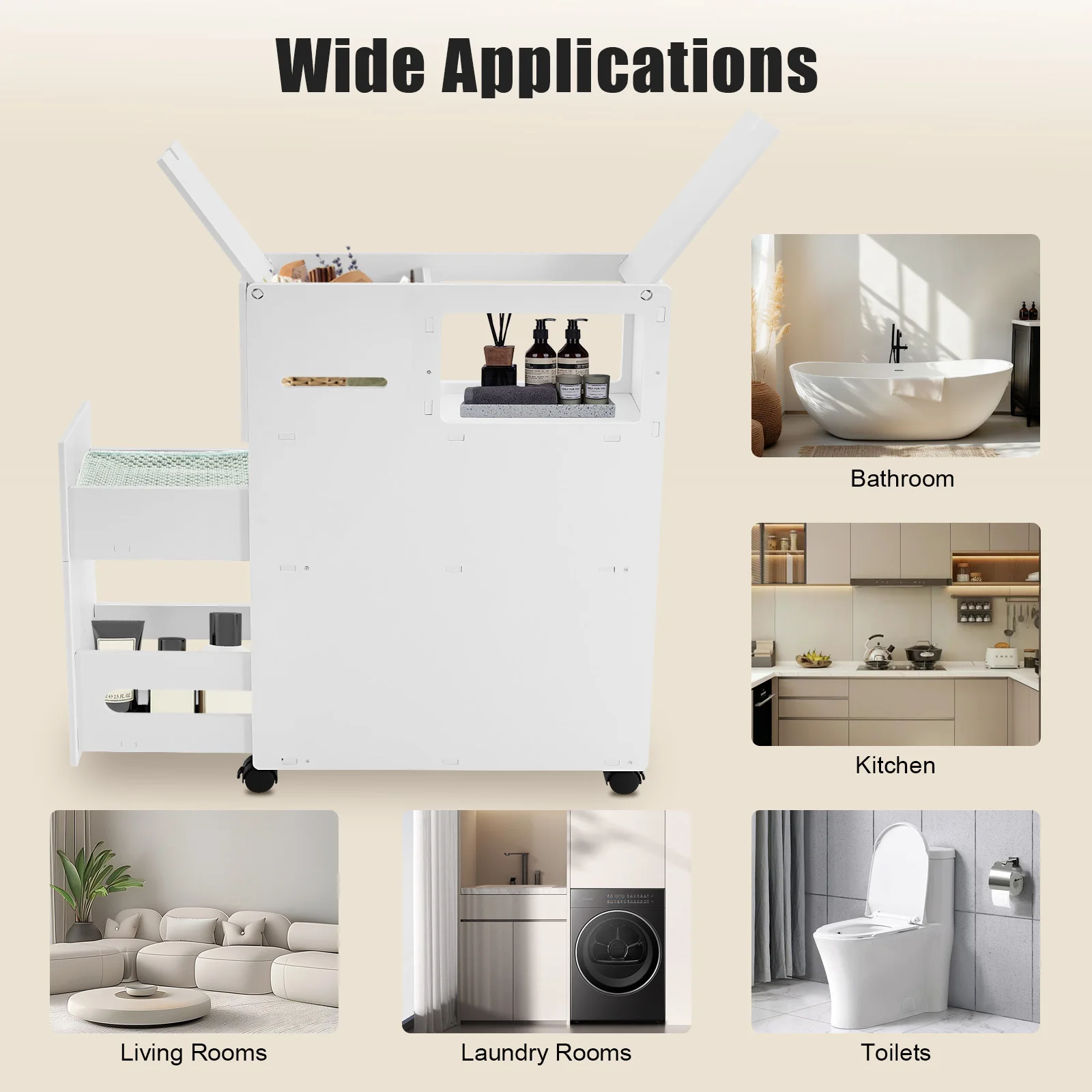 White Bathroom Storage Cabinet, Narrow Floor Storage Cabinet, Storage Cabinet with Drawers