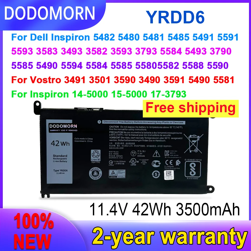 

DODOMORN New YRDD6 Battery For Dell Vostro 3491 3501 3590 3490 3591 5490 5581 5481 3400 3401 3405 3500 Latitude 3300 3401 3379