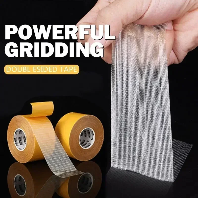 5M Double Sided Tape High Viscosity Grid Fiber Transparent Double Sided Tape Sticky Adhesive Fiber Mesh Tape