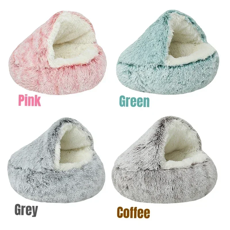 Plush Pet Cat Bed Round Cushion House 2 in 1 Warm Cat Basket Pet Sleep Bag Cat Nest Kennel for Small Dog Bed