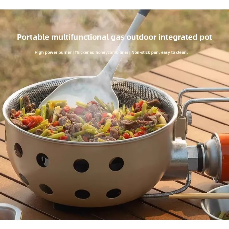 Camping Gas Stove With Non-stick Pan Windproof Portable Camping Picnic Gas Stove For Outdoor Hiking Cooking