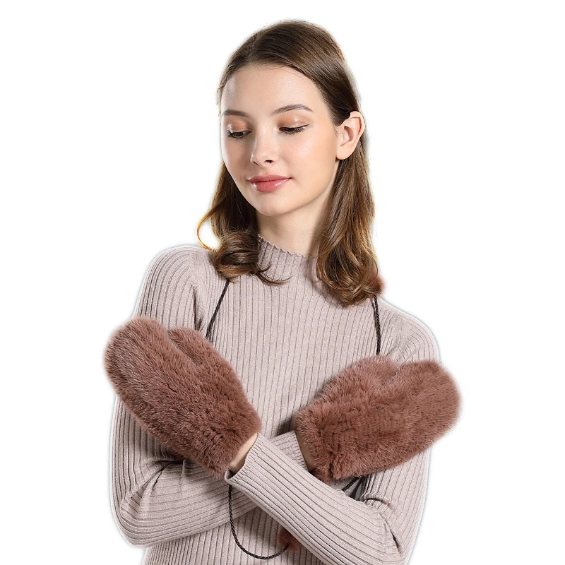 Winter Real Mink Fur Mittens Fashion Soft Warm Knitted Natural Mink Fur Gloves Lady Good Elastic