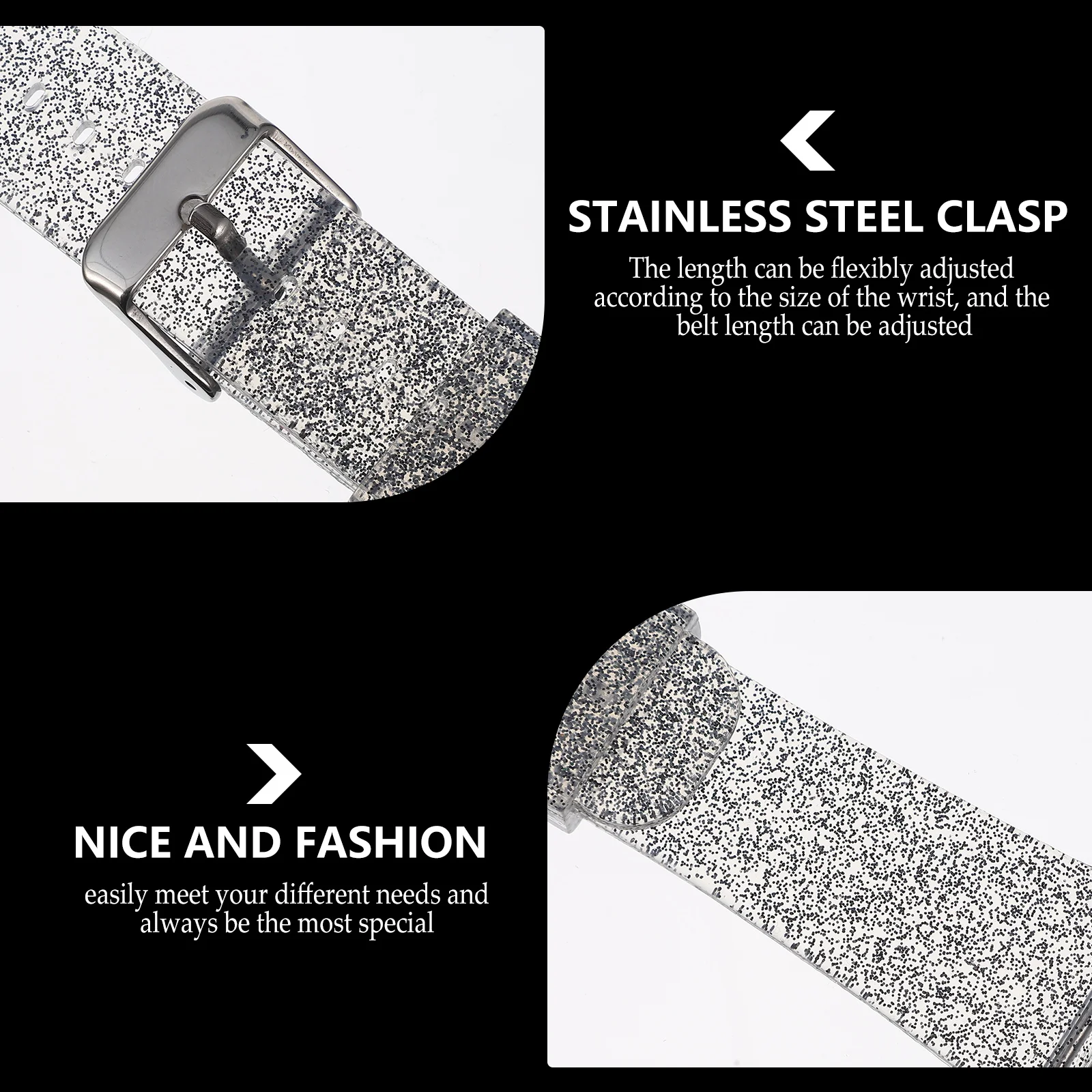 

Glitter Strap Watchband Replacement Fashion Accessory Bling Black Wristband Man