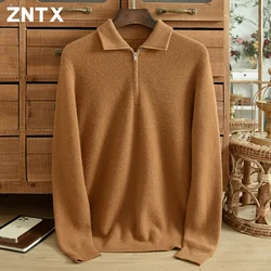 ZNTX-Pulôver de gola alta de caxemira pura masculino, cor sólida, malha grossa, quente, suéter de lapela casual, moda inverno, 100%