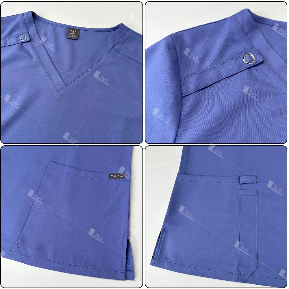 Uniforme de enfermera médica de alta calidad, conjunto de uniforme quirúrgico elástico, pantalones superiores de clínica Dental para mujer, accesorios de ropa de trabajo de belleza