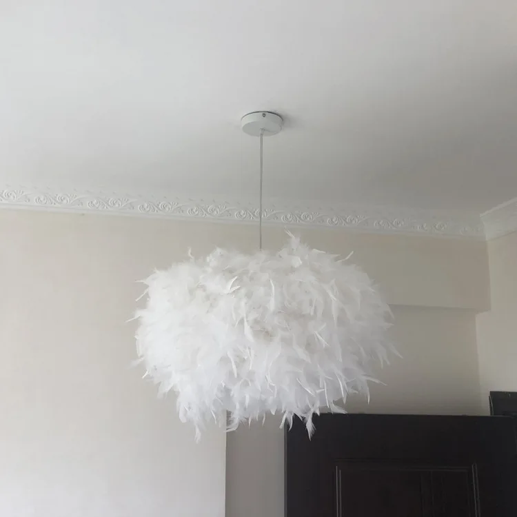 Mordern Feather Pendant Lamp E27 Lamp Holder Fairy Hanging Lamp Goose Feather Bedroom Dining Room Loft Chandelier Ceiling Light