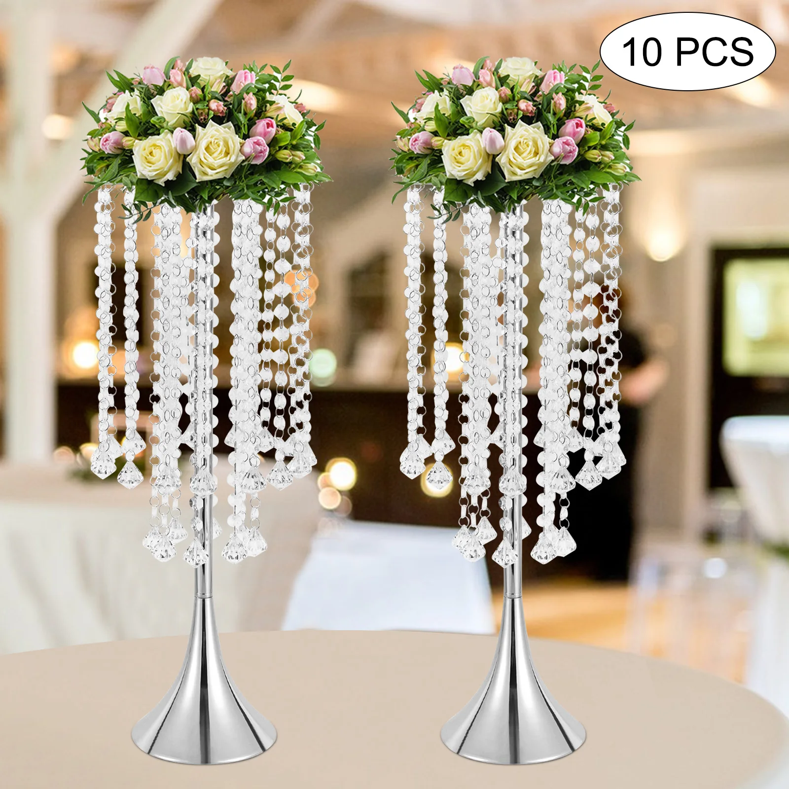 10Pcs Luxurious Acrylic CrystaFlower Stand Wedding Centerpieces on Floor Tall Metal Flower Arrangement Stand Hotel / Home Decor