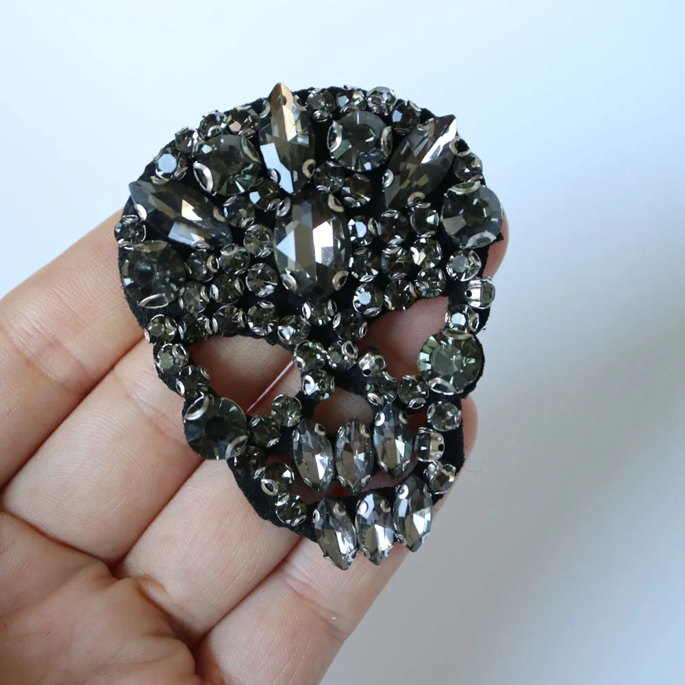 

Cool punk rhinestone beaded patches for clothing DIY skull sewing patch embroidered applique decorative sequins Parches