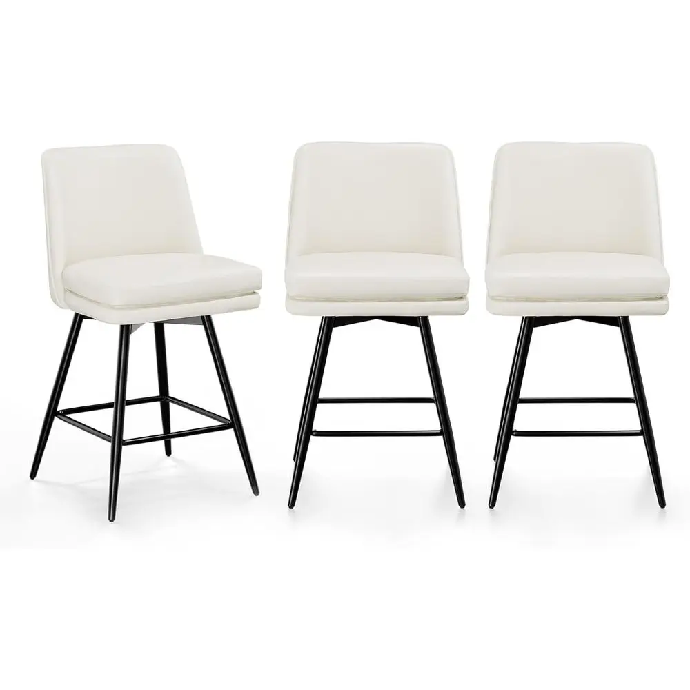

Набор из 3-х кремово-белых вращающихся барных стульев из искусственной кожи с мягкими сиденьями и металлическими ножками для кухонной стойки