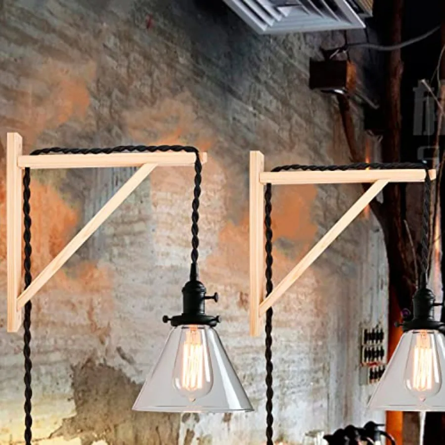 2 Pack Wall Mount Natural Wood Bracket Solid Bracket Shelf Supports Kits for Sconces Pendant Lights Swag Lamps Lighting Lamps H