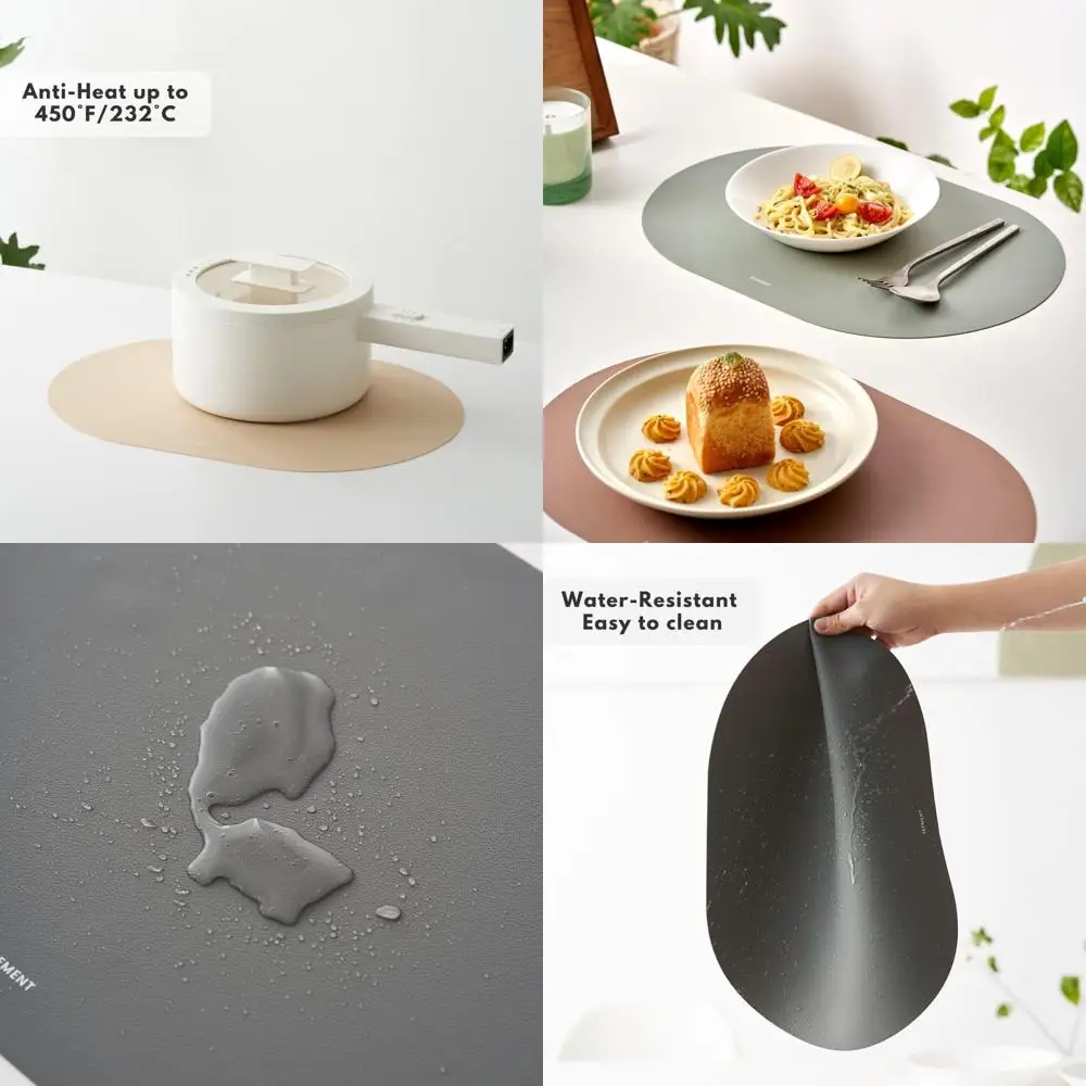 

Set of 6 Oval Clay Pink Silicone Placemats - Heatproof, Waterproof, Non-Slip, Easy Clean Modern Dining Mats with Premium Leather