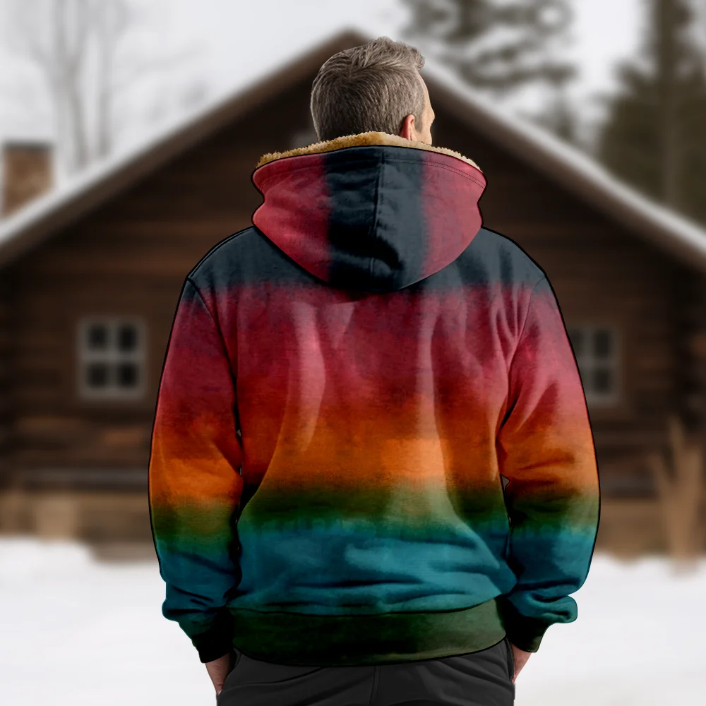 Abrigos de chaquetas de invierno para hombre, abrigo de algodón con patrón degradado de retazos rojo negro, abrigo informal con cremallera para viajar