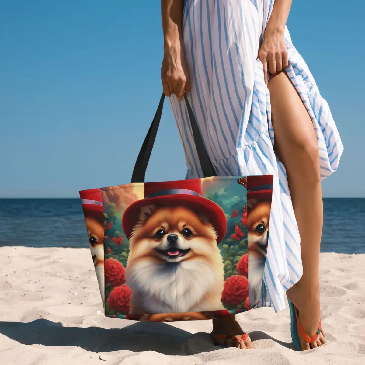 

Pomeranian Dog Beach Tote Bag Sport Gym Yoga Duffle Large Tote Bag Women Travel Bag Fitness bag