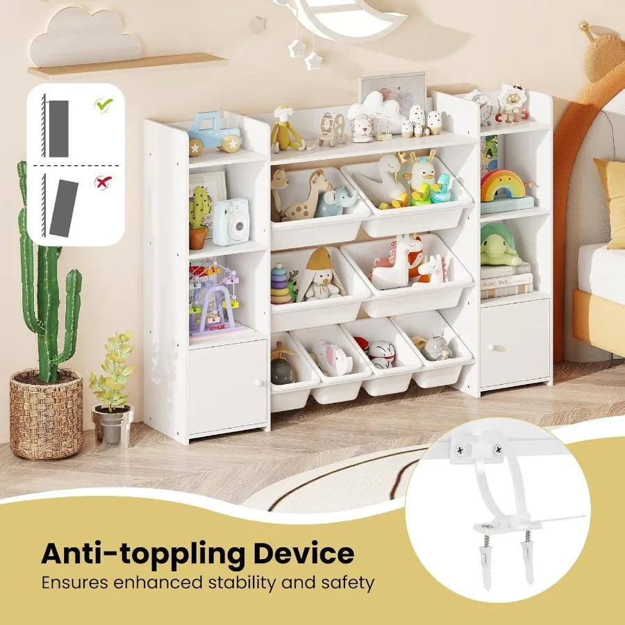 56-Zoll-Spielzeug-Aufbewahrungsorganisator mit 8 herausnehmbaren Behältern und 4-stufigem Design für Kleinkinder. Montessori-inspiriertes Bücherregal mit 6 großen Kabinen