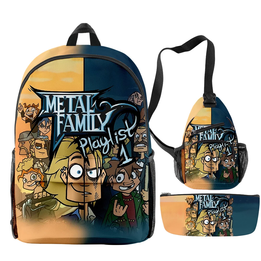 Hip Hop Popular Funny Metal Family Web Series 3D Print 3pcs/Set pupil School Bags Travel Laptop Backpack Chest Bag Pencil Case