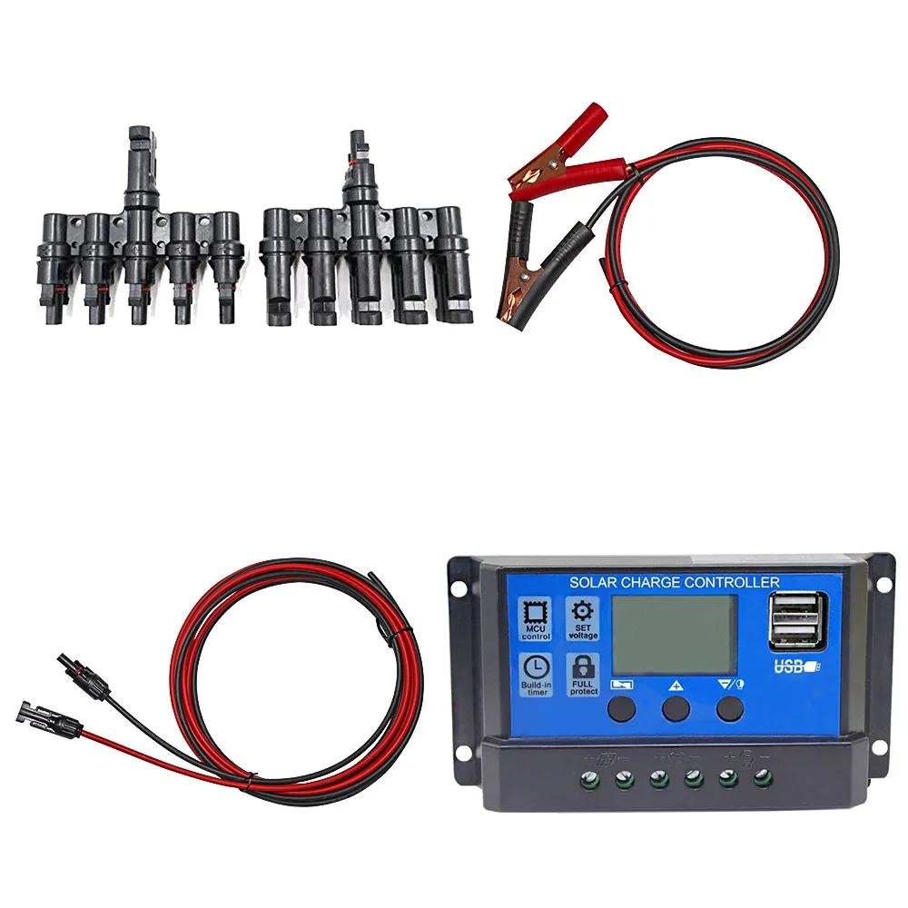 60A/50A/40A/30A/20A/10A Solar Charger Regulator 12V 24V PWM  Controller with Cables