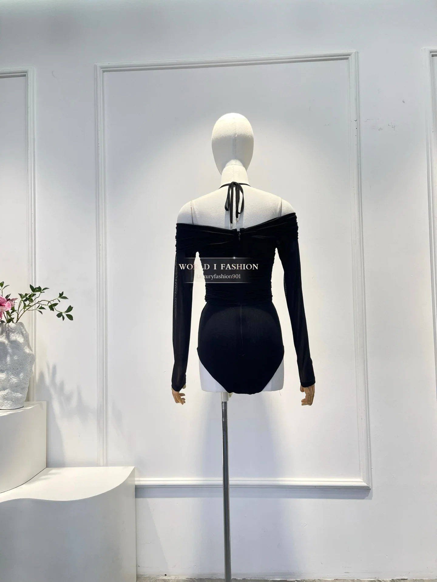 Combinaison licou hauts 2025, drapé noir de haute qualité, manches longues