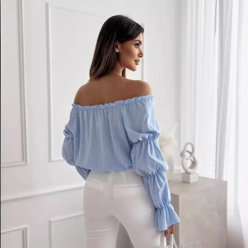 Floral Print Sexy One-shoulder Shirt Women Elegant Fashion Pleated Off Shoulder Blouse For Women 2024 Casual Loose Ruffles Tops