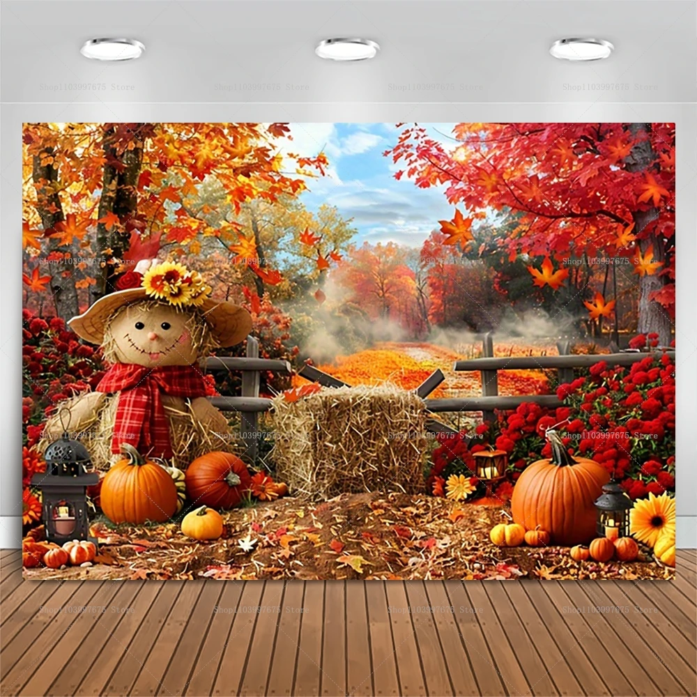 Herbst Vogelscheuche Kürbis Kulissen Thanksgiving Party Dekorationen Fotografie Hintergrund Banner Photo Booth Requisiten Party Supplies