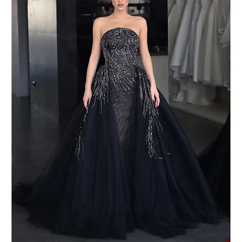 

Elegant Party A-Line Evening Dresses New Beads Lace Prom Gown Sweep Train Noble Vestido De Novia Customized