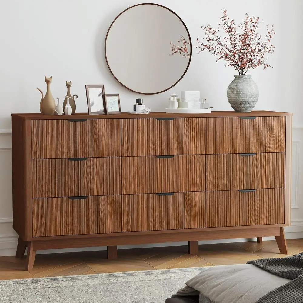 

Walnut Wooden Drawer Set with 9 Drawers for Bedroom, Living Room, or Hallway