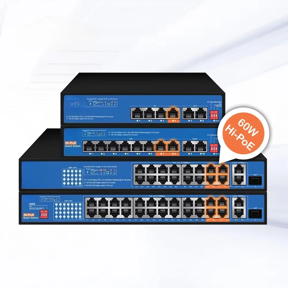 300M Extend Network PoE Switches Vlan RJ45 Ports Isolation AI Smart Switch 10/100Mbps Ethernet Switch for  Wireless AP