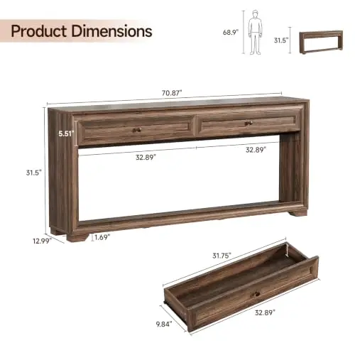 71 Inches Console Table with 2 Drawers, Modern Entryway Tables with Storage, Long Sofa Table Behind The Couch, Hallway